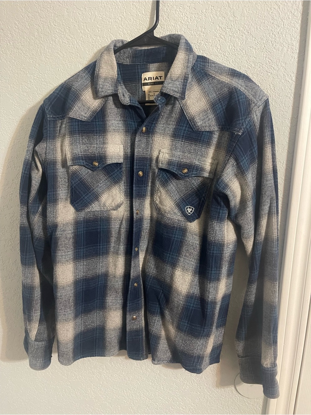 Ariat Men's Navy and White Plaid Button-Down Shirt